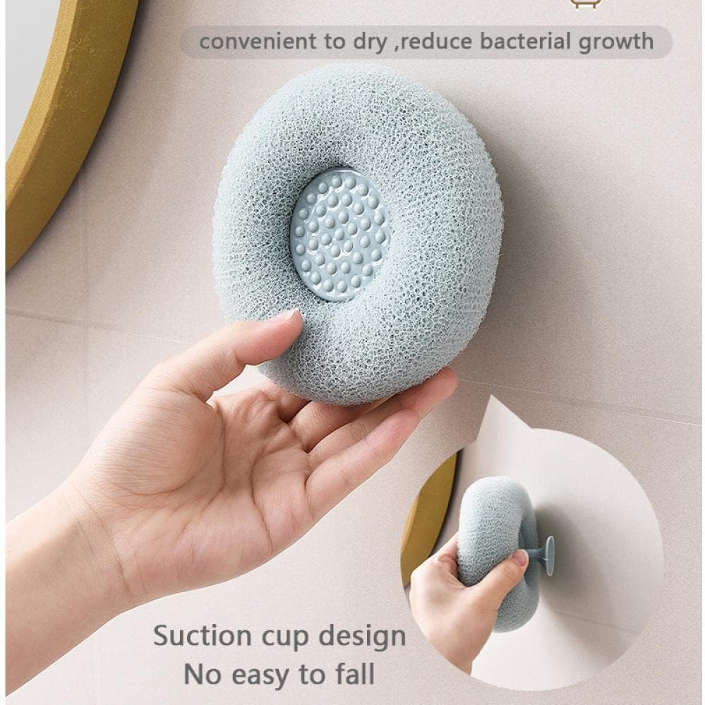4-Piece Bath Shower Sponges Set – Reusable Exfoliating Loofahs with Sucket for Easy Hanging, Shower Balls & Scrub Mesh Body Brush for Men & Women