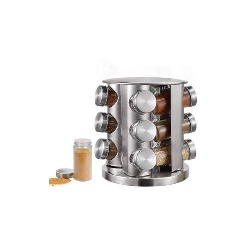 SPICE RACKS. Generic  Spice Jar Rack Revolving Rotating Countertop, Spice Organizer, Seasoning Set, Spice Carousel Stainless Steel Stand Storage Holder with 12 Pcs Glass