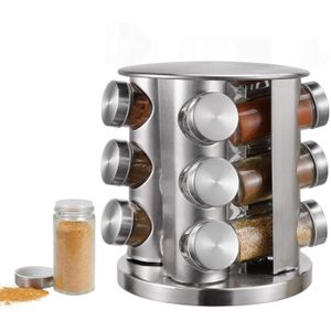SPICE RACKS. Generic  Spice Jar Rack Revolving Rotating Countertop, Spice Organizer, Seasoning Set, Spice Carousel Stainless Steel Stand Storage Holder with 12 Pcs Glass