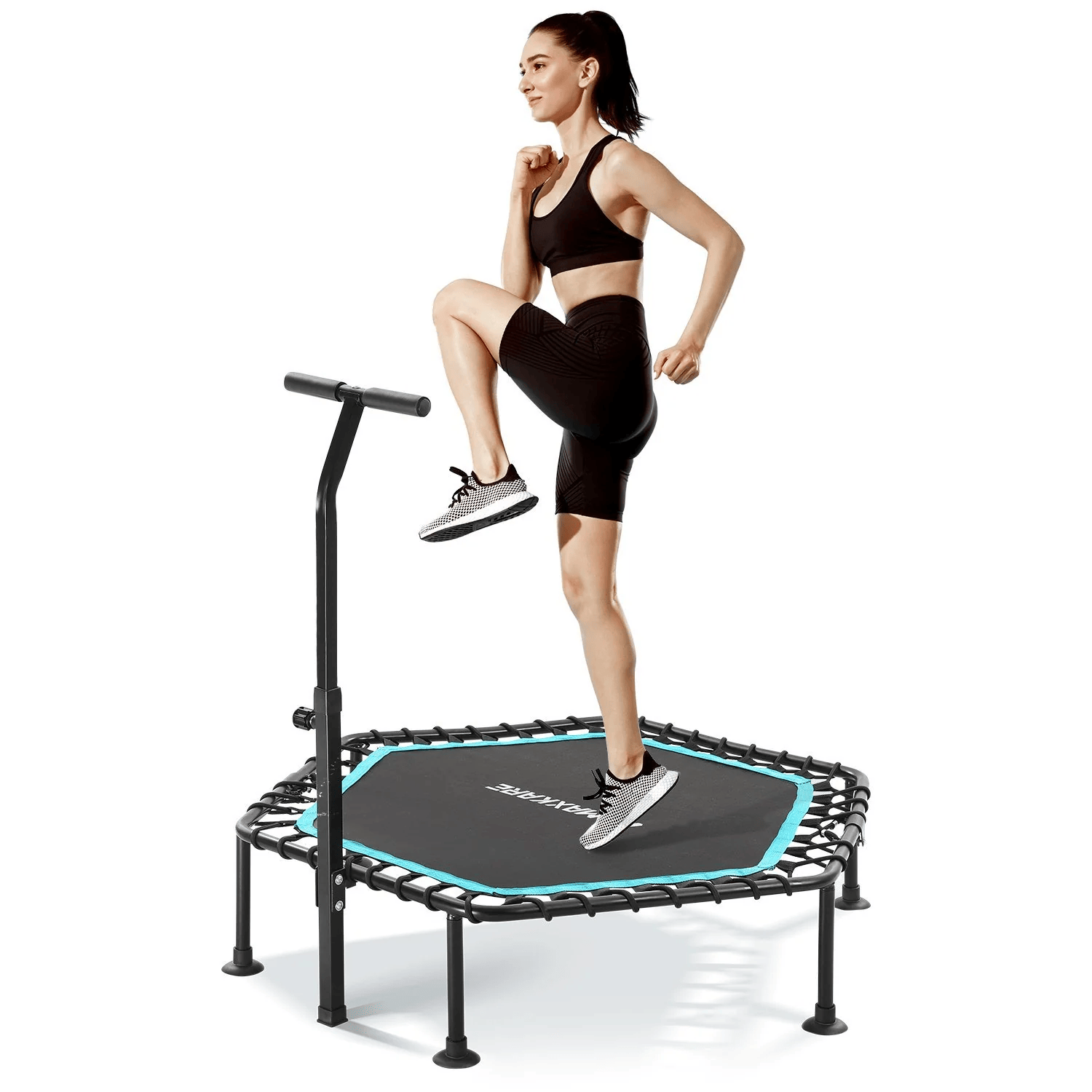 Foldable Fitness Trampoline With Powerful Adjustable Handle for Jumping and calories Burnout- Keep fit and have fun while at it