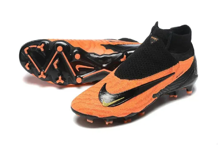 New Gen Phantom GX DF Elite FG Firm Ground Soccer Cleats - Orange/Black/Gold Football Boots Soccer Shoes                                                                                               .