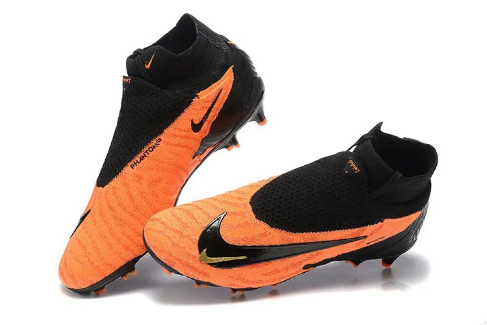 New Gen Phantom GX DF Elite FG Firm Ground Soccer Cleats - Orange/Black/Gold Football Boots Soccer Shoes                                                                                               .