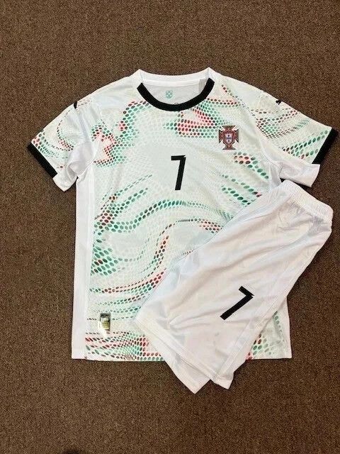Cristiano Ronaldo Away Jersey - Portugal White - CR7 Football Shirt For Kids - Shirt and Short      .