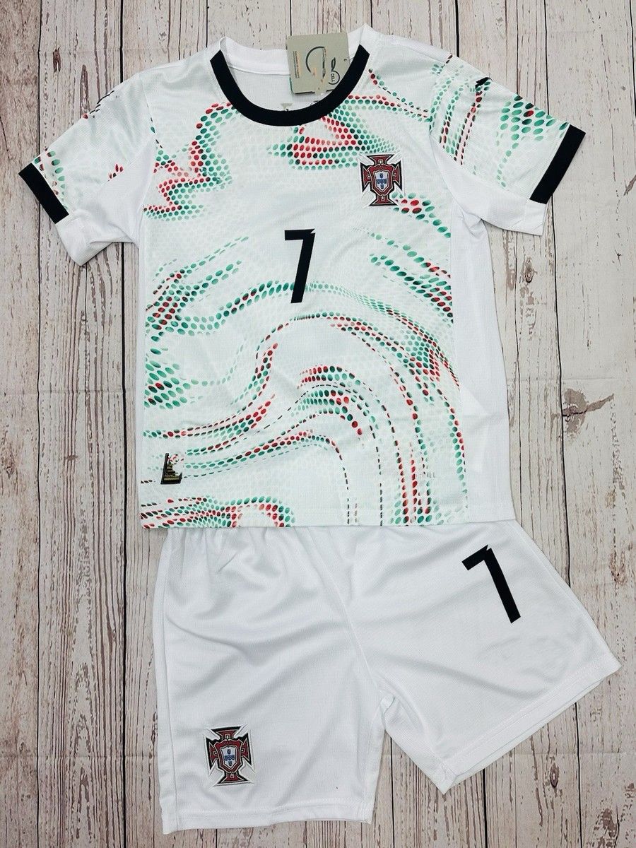 Cristiano Ronaldo Away Jersey - Portugal White - CR7 Football Shirt For Kids - Shirt and Short      .
