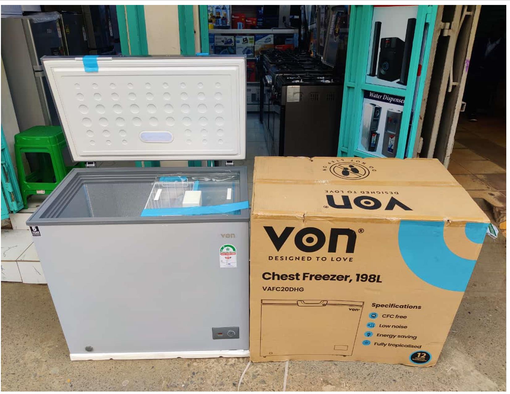 Von VAFC20DHG Chest Freezer, 198L - Silver
