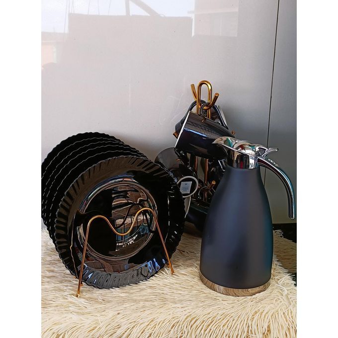 13pcs Pieces Dinner Set Ceramic 6 Plates, 6 Cups Cup and and 2 Litres Unbreakable Flask