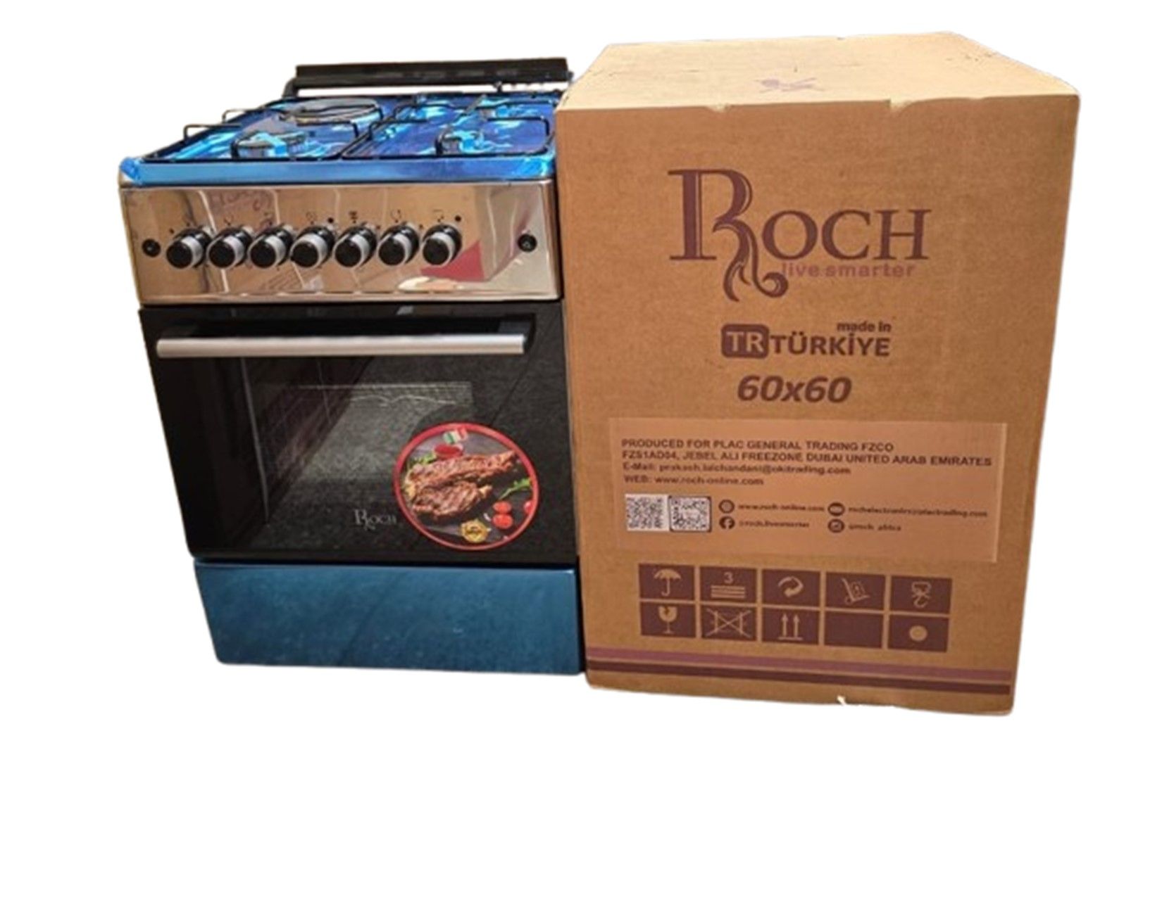 ROCH RECK-631-BL 60*60 silver 3+1 standing Cooker 3 Gas and 1 Electric plate Auto Ignation with 1yr Warranty