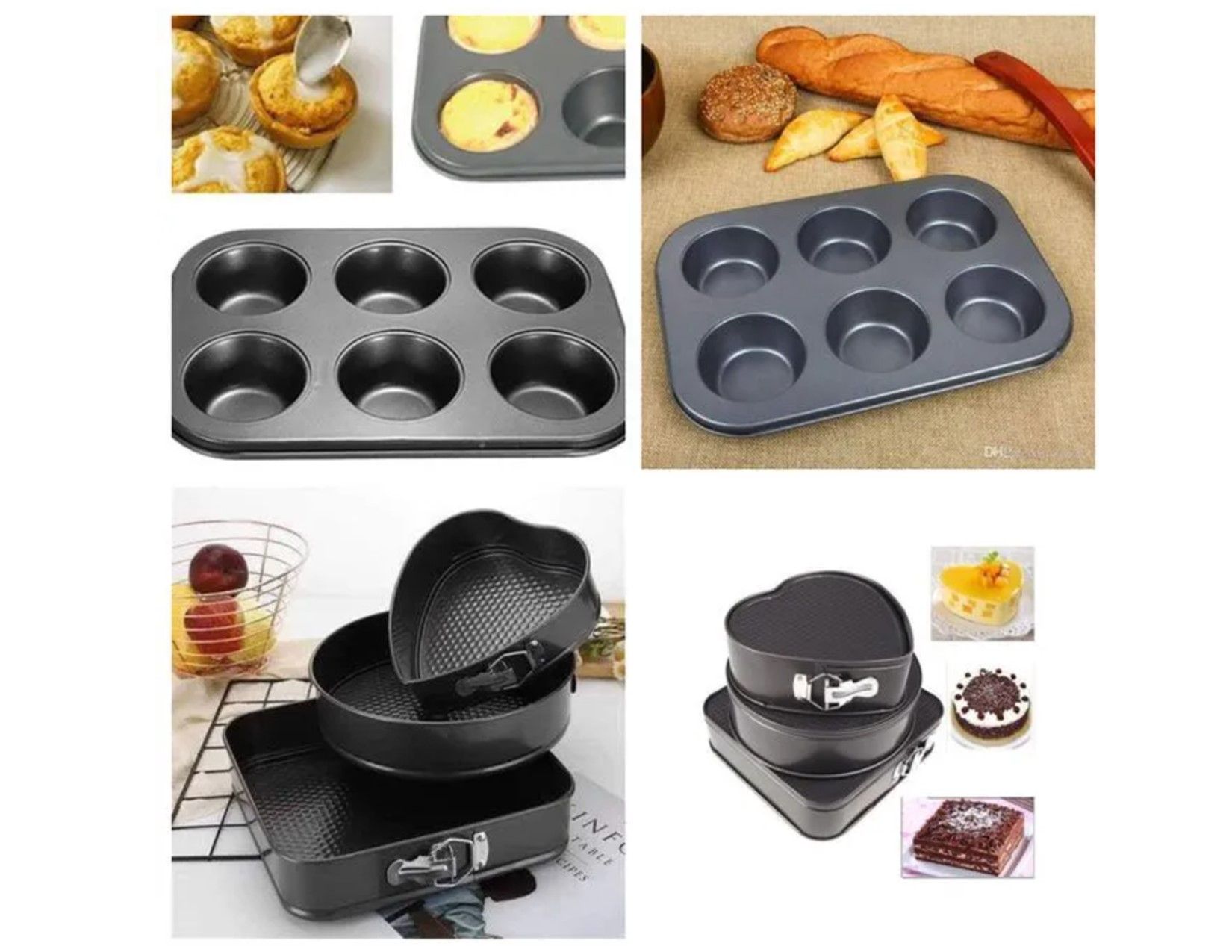 4pcs Nonstick Springform Cake Baking Tins Molds Square, Round, Heart Baking Kitchen Tray Tin Mold