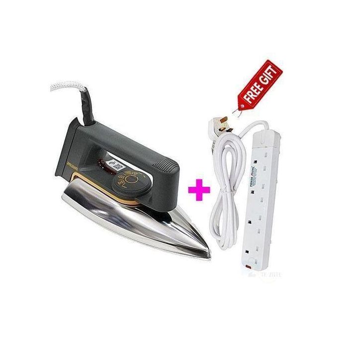 Philips Original Dry Iron Box Non-Stick Sole Plate  + A FREE Heavy Duty 4-Way Socket Extension