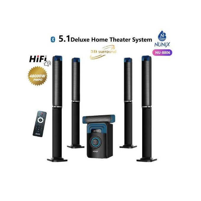 Nunix 5.1 NU-8806 Deluxe Home Theatre System, AUX, Bluetooth, USB, SD Card, FM ,48000W PMPO