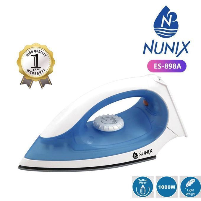 Nunix  ES-898A Portable Dry Iron Box ,Beat the creases and look sharp with this steam iron box, with a non stick sole plate and easy to use temperature control.