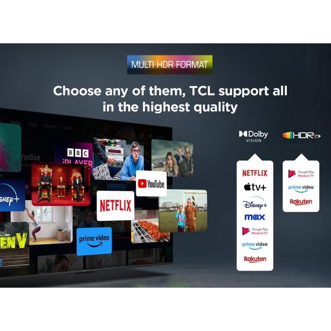 TCL 55" Inch,QLED Google TV 4K HDR,Smart TV with Dolby Vision and Atmos, HDR10+,Frameless, Slim and Uni-body, Bluetooth+(1YR WARRANTY)