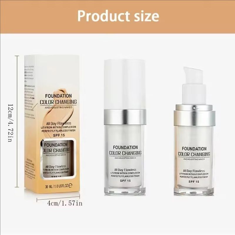 30ml SPF 15 Colour Changing Mature Skin Foundation, Hydrating Waterproof And Light Long Lasting Foundation, Gift For Girls
