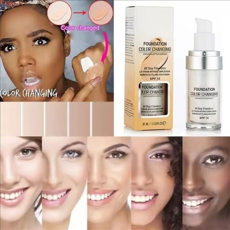 30ml SPF 15 Colour Changing Mature Skin Foundation, Hydrating Waterproof And Light Long Lasting Foundation, Gift For Girls