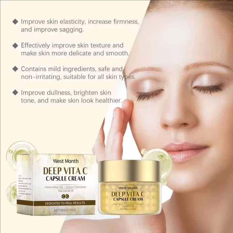 Vitamin C Capsules Cream Fine Lins Removal Hydrate Lift Firm Repair Moisturizing Rejuvenation Brightening Glowing Face Skin Care