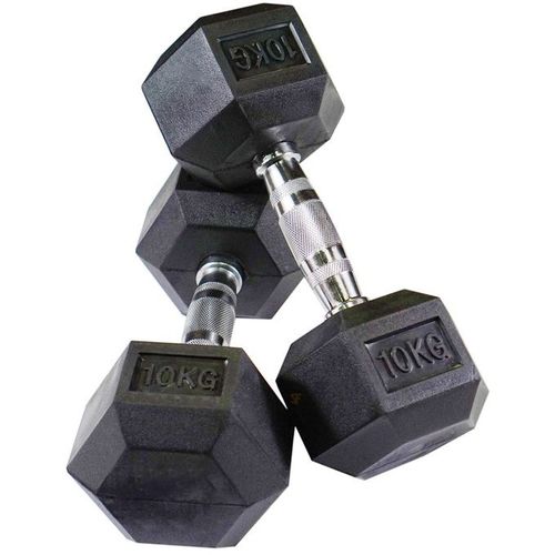 CLEARANCE OFFER 10kg Pair Fixed(Hexagon Shaped) Rubber Dumbbells