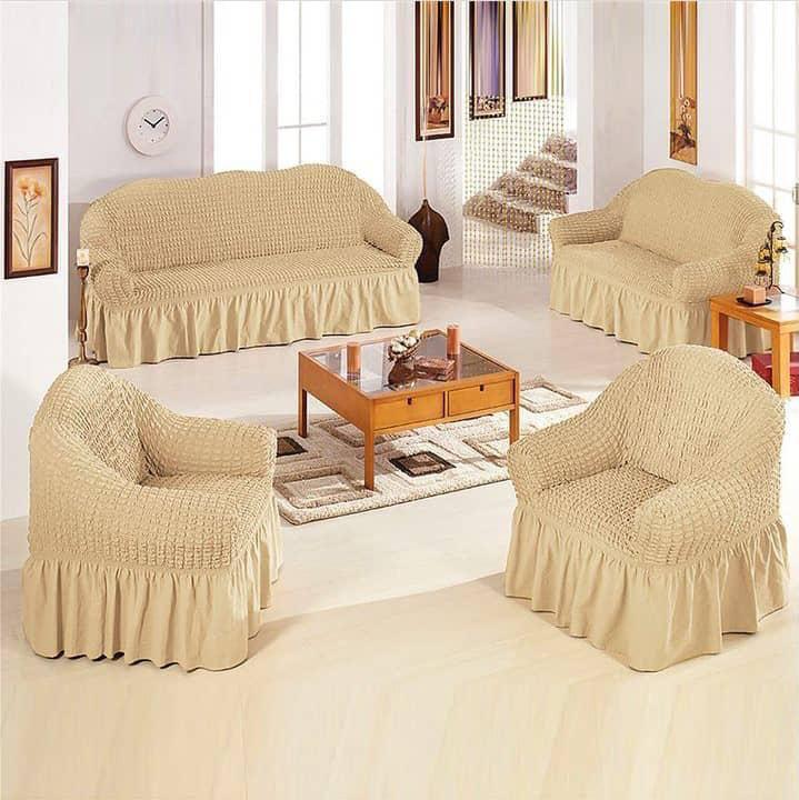 Loose covers Loose Covers – Free size, ideal for standard/simple sofa shapes
 Elegant BUBLE STRETCH  Fabric – Premium textured pattern for a classy look
 Skirted Bottom Finish – Adds a soft, gracefu
