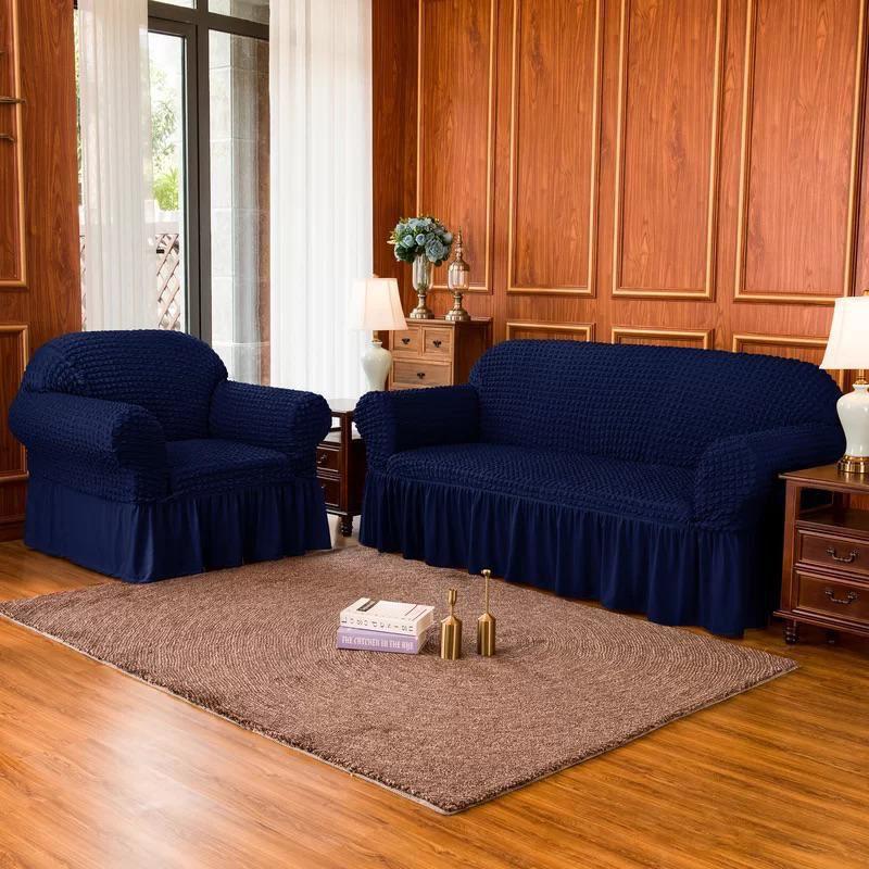 Loose covers Loose Covers – Free size, ideal for standard/simple sofa shapes
 Elegant BUBLE STRETCH  Fabric – Premium textured pattern for a classy look
 Skirted Bottom Finish – Adds a soft, gracefu