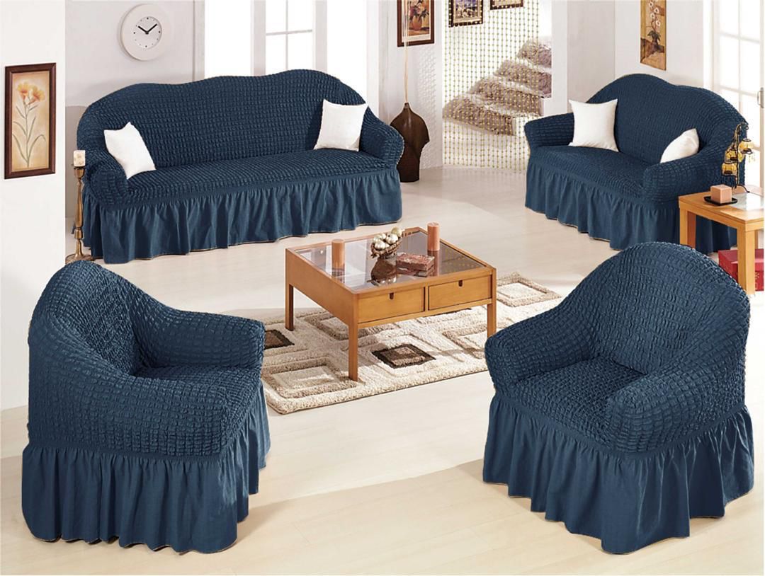 Loose covers Loose Covers – Free size, ideal for standard/simple sofa shapes
 Elegant BUBLE STRETCH  Fabric – Premium textured pattern for a classy look
 Skirted Bottom Finish – Adds a soft, gracefu
