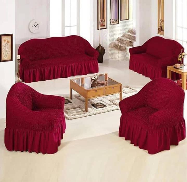 Loose covers Loose Covers – Free size, ideal for standard/simple sofa shapes
 Elegant BUBLE STRETCH  Fabric – Premium textured pattern for a classy look
 Skirted Bottom Finish – Adds a soft, gracefu