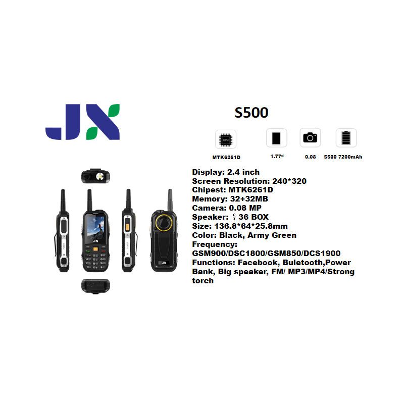 Best !! JX S500 2.4 inch Display Bluetooth,Power Bank, Big speaker, FM/ MP3/MP4/Strong torch Cell * Feature Phone