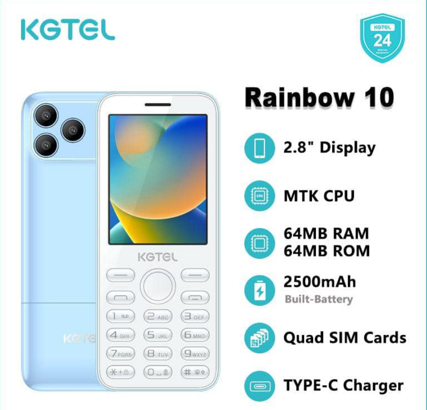 KGTEL RAINBOW 10  2500 mAh Inbuilt Battery 64MB Storage 2.8 inches  4 Sim cards Slim And Stylish Cell Phone