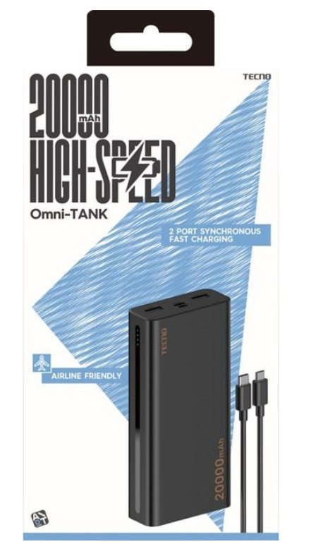 Tecno 2 Way High Speed 20000mAh Multi protection Power Bank_ Black