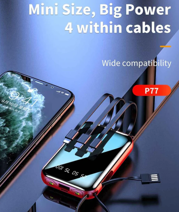 Excellent 4 IN 1 Smart Strong And Portable Power Bank With 12000mah - Black