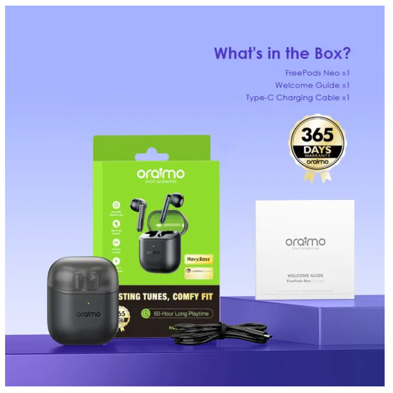 Oraimo FreePods Neo ENC True Wireless Earbuds Sound360 Spatial Audio  50-hr Long Playtime Bluetooth Earpods Earphones