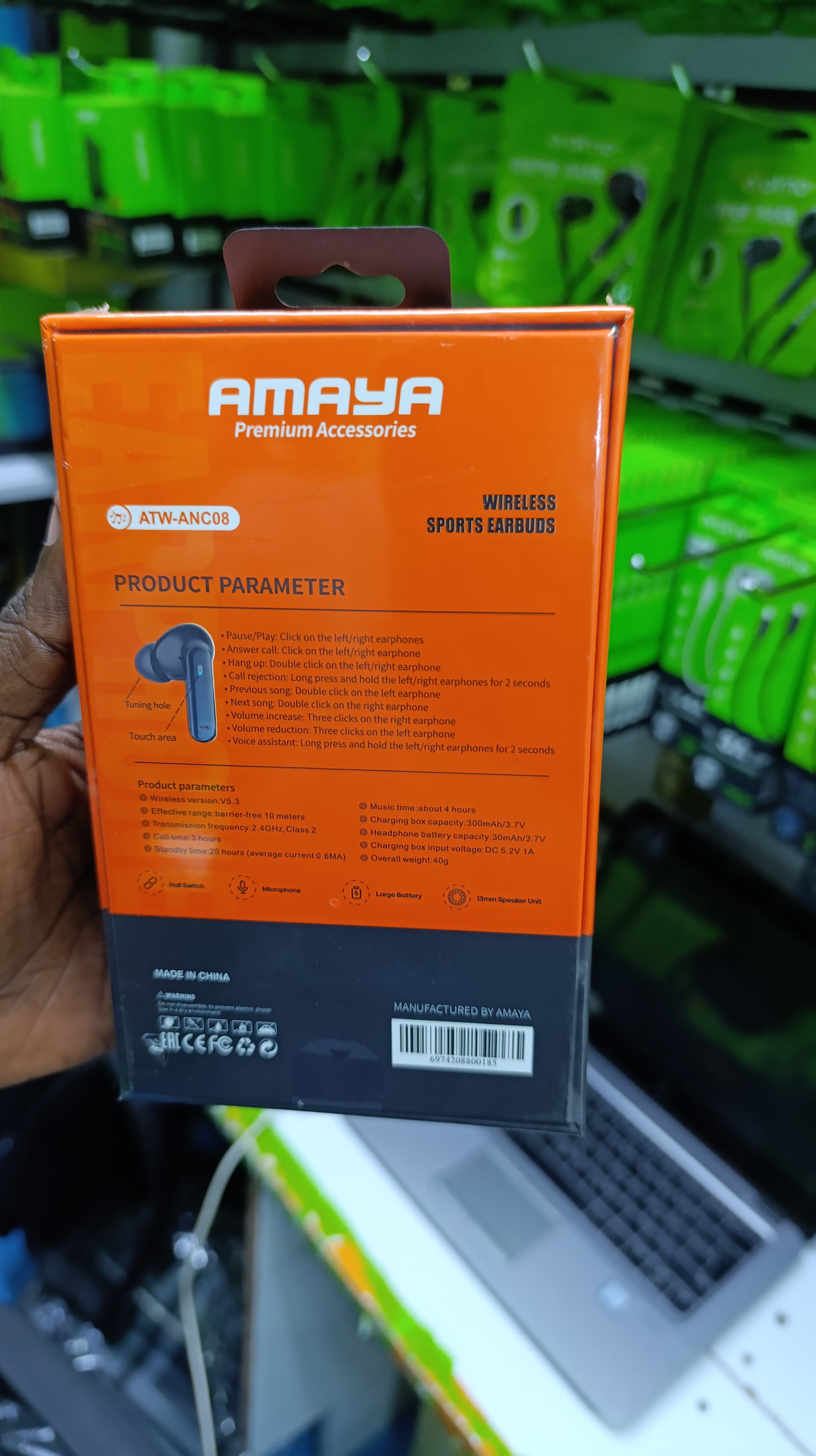 Amaya ATW-ANC08 Wireless Sports Earbuds  with Active & Environmental Noise Cancellation – 20 Hours Play Time Bluetooth Earphone with 1 Year Warranty