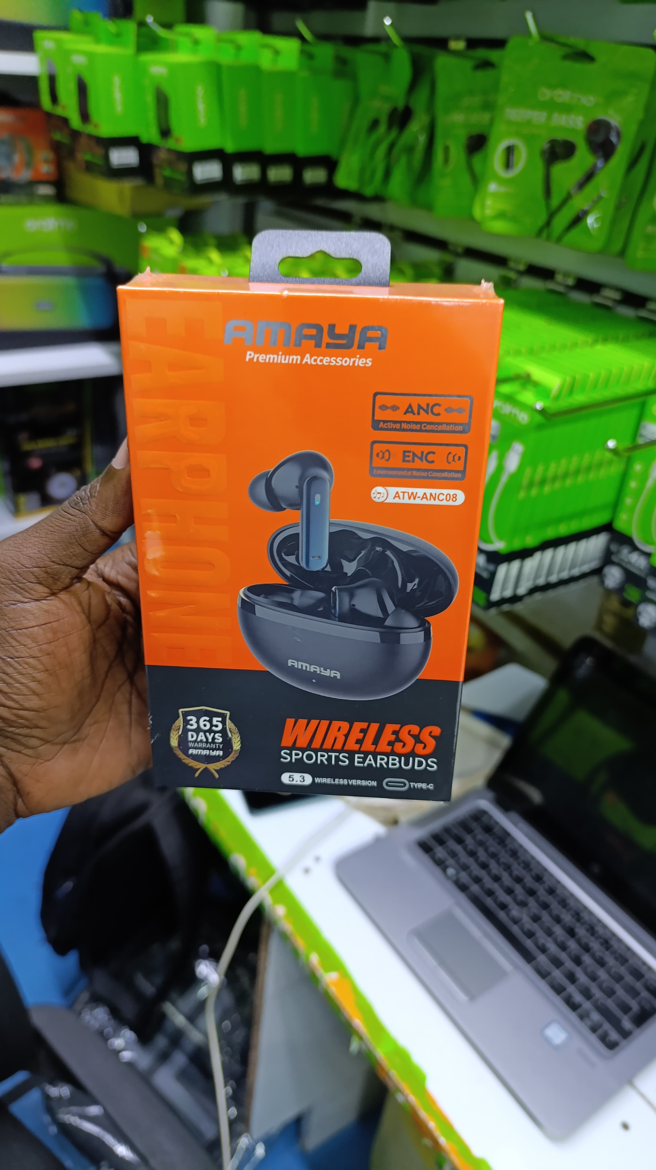 Amaya ATW-ANC08 Wireless Sports Earbuds  with Active & Environmental Noise Cancellation – 20 Hours Play Time Bluetooth Earphone with 1 Year Warranty