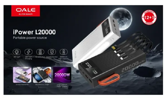 OALE iPower L20000 multi-role mobile power supply fast charging power bank with a torch and 1 year warranty