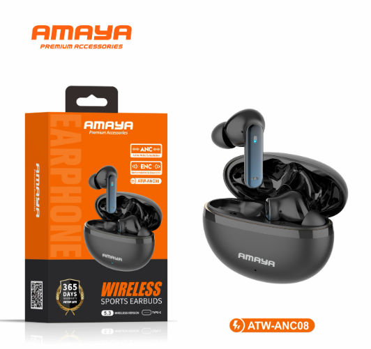 Amaya ATW-ANC08 Wireless Sports Earbuds  with Active & Environmental Noise Cancellation – 20 Hours Play Time Bluetooth Earphone with 1 Year Warranty
