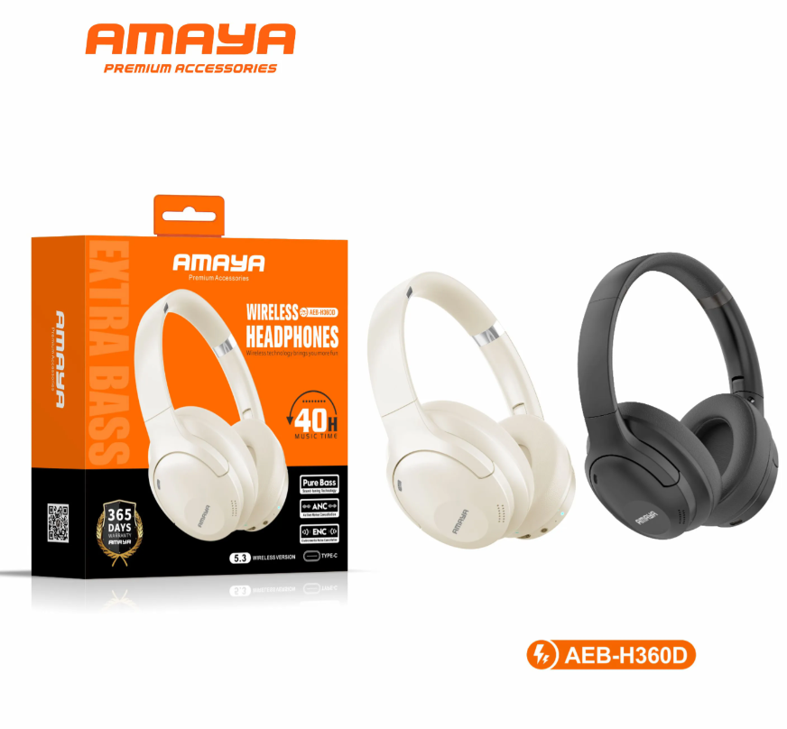 Amaya AEB-H360D Active Noise Cancellation (ANC) Over-Ear Wireless Bluetooth Headphones with 40 hours battery life