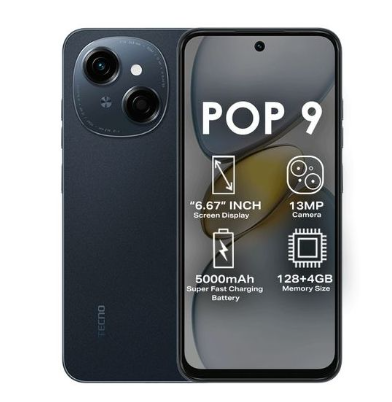 TECNO POP 9 128GB OR 64GB+ 6GB(3+3)GB 120Hz 6.67 Smooth Display 4.5G Network 5000mAh Side Fingerprint Sensor IP54 Rating Water Resistance Android v14 Smartphone