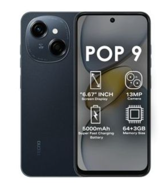 TECNO POP 9 128GB OR 64GB+ 6GB(3+3)GB 120Hz 6.67 Smooth Display 4.5G Network 5000mAh Side Fingerprint Sensor IP54 Rating Water Resistance Android v14 Smartphone