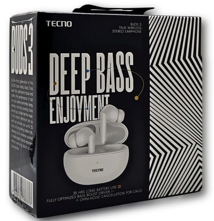 Tecno TWS Buds 3 Noise Cancellation, 37 Hrs Playback, Immersive Sound, IPX5 Earbuds- Black