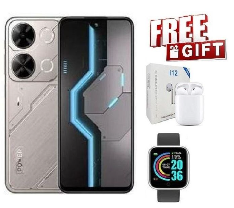 Itel P65 128GB + 8(4+4)GB RAM 6.7" Display 7400mAh(5000mAh Baterry +2400mAh Charging Case) Dual SIM 4G Network 50MP+8MP Camera Fingerprint And Face Unlock Smart Phones + Free Gift Watch and Pods