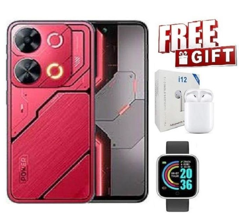 Itel P65 128GB + 8(4+4)GB RAM 6.7" Display 7400mAh(5000mAh Baterry +2400mAh Charging Case) Dual SIM 4G Network 50MP+8MP Camera Fingerprint And Face Unlock Smart Phones + Free Gift Watch and Pods