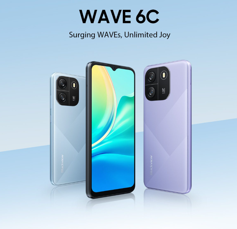 Blackview Wave 6C Smartphone 4(2+2)GB RAM+32GB ROM 6.5 Inches HD+IPS (Dual SIM), 5100mAh Face unlock Android 13 Smartphone