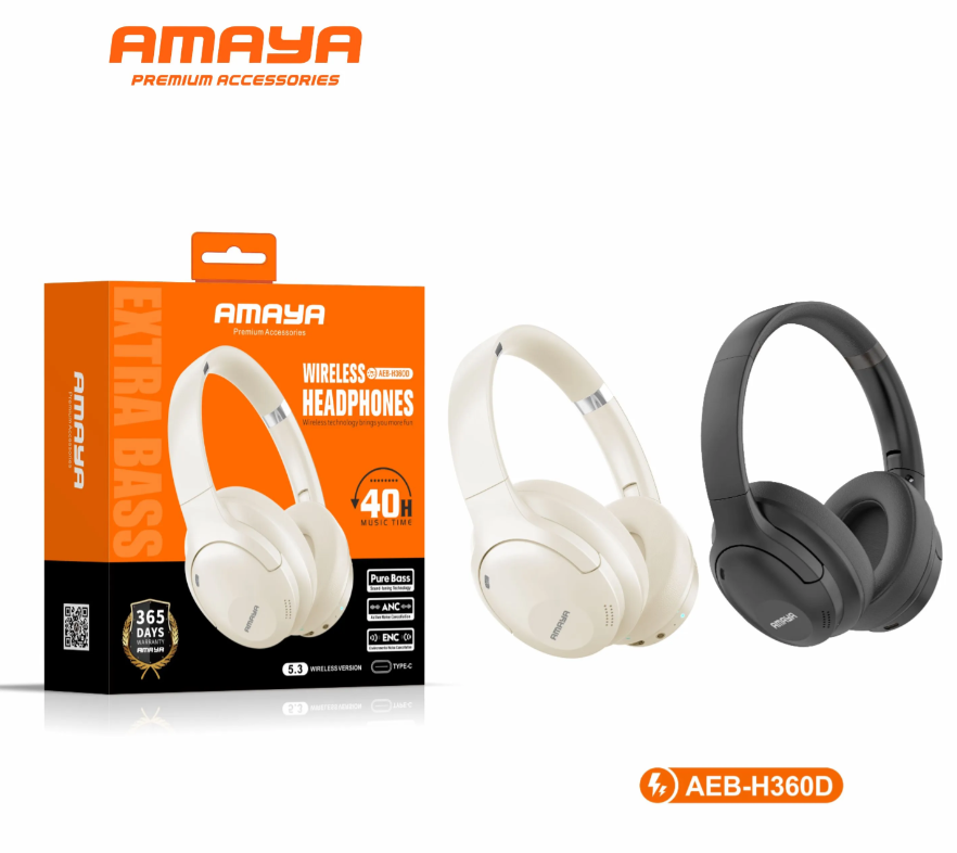 Amaya AEB-H360D Active Noise Cancellation (ANC) Over-Ear Wireless Bluetooth Headphones