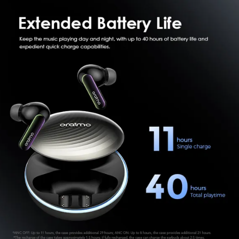 Oraimo TWS Bluetooth Headset v5.4 Spacebuds OTW-630 Hybrid Noise Cancelling ANC 40H Playtime Gaming Earbuds IP54 Waterproof Bluetooth Wireless Earphones