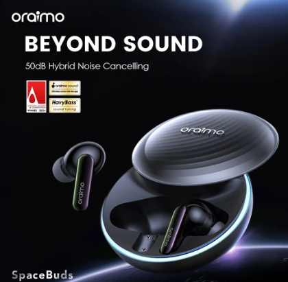 Oraimo TWS Bluetooth Headset v5.4 Spacebuds OTW-630 Hybrid Noise Cancelling ANC 40H Playtime Gaming Earbuds IP54 Waterproof Bluetooth Wireless Earphones