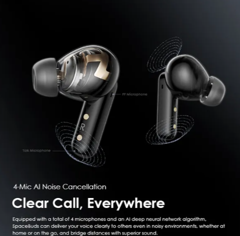 Oraimo TWS Bluetooth Headset v5.4 Spacebuds OTW-630 Hybrid Noise Cancelling ANC 40H Playtime Gaming Earbuds IP54 Waterproof Bluetooth Wireless Earphones