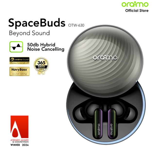 Oraimo TWS Bluetooth Headset v5.4 Spacebuds OTW-630 Hybrid Noise Cancelling ANC 40H Playtime Gaming Earbuds IP54 Waterproof Bluetooth Wireless Earphones
