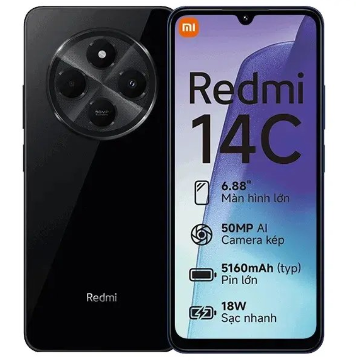 [New Arrivals] Xiaomi Redmi 14C 8GB RAM + 256GB Storage 4G Network Dual SIM 6.88 inch 120Hz LCD Screen 50MP Camera 18W Tpye-C Charging 5160mAh Battery Fingerprint&Face Smart Phones
