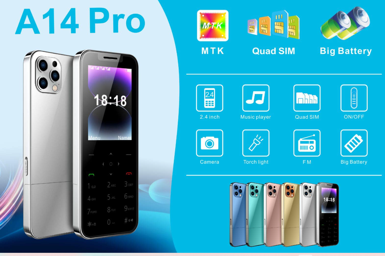 Oking A14 Pro With 4 SIM Cards Slot iPhone Design. 2300mAh Inbuilt Battery feature phones