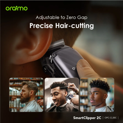 Oraimo SmartClipper 2C Professional Hair Clipper Stainless Steel Blade Adjustable to Zero Gap Precise Hair-cutting  2.5 hrs Runtime Shaving Marchine
