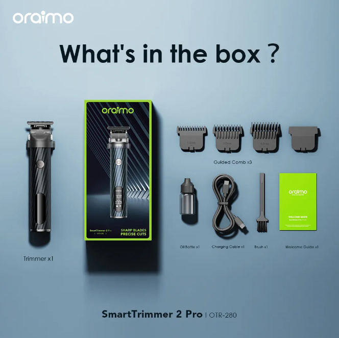 Oraimo SmartTrimmer 2 Pro 7000RPM Powerful Trimmer  Self-sharpening Blades Self-sharpening Blades 2-speed Control Trimming for All Hair Types Shaving Machine