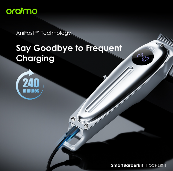 Oraimo Smart Barberkit Super Powerful Motor Barber Kit Ideal Tool Kit for Professional Barber Self-sharpening Blades Multi-functional Usage Hair Shaving Machine